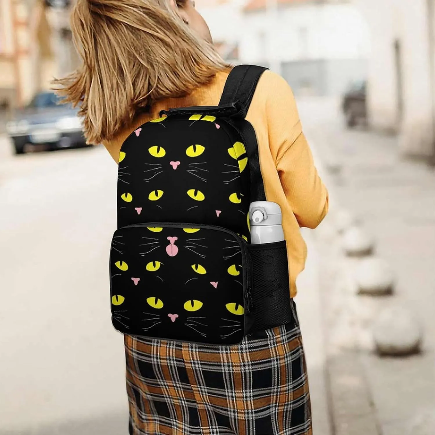 Supdreamc Cool Funny Black Cats Backpack Polyester Anti-Theft Multipurpose Bookbag Large Capacity Laptop Book Bag Rucksack With Side Pockets