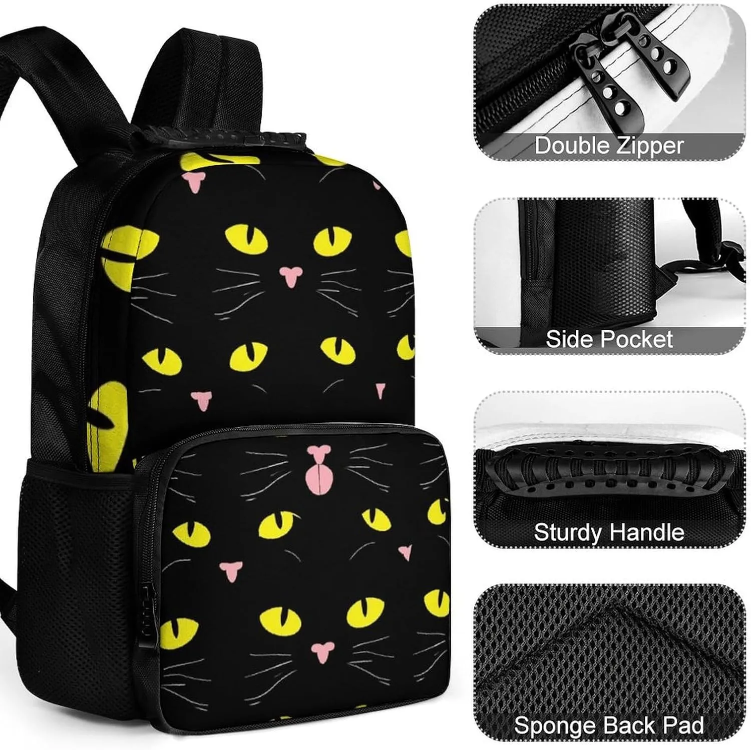 Supdreamc Cool Funny Black Cats Backpack Polyester Anti-Theft Multipurpose Bookbag Large Capacity Laptop Book Bag Rucksack With Side Pockets