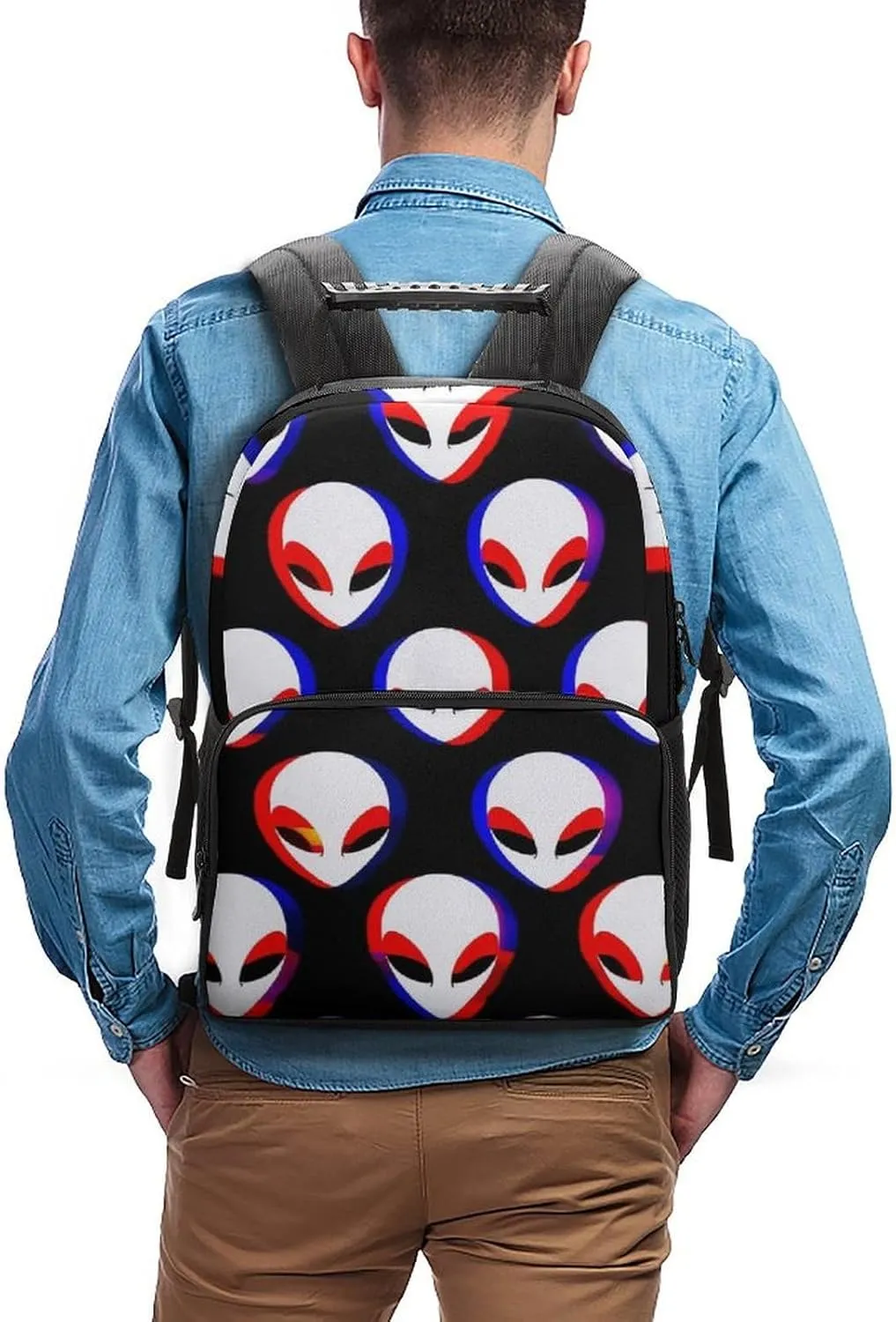 Supdreamc Lightweight Rucksack for Sports Travel Running - Big Capacity Multipurpose Anti-Theft Bookbag, Cool Trippy Aliens Pattern Travel and Sport Backpack Rucksack