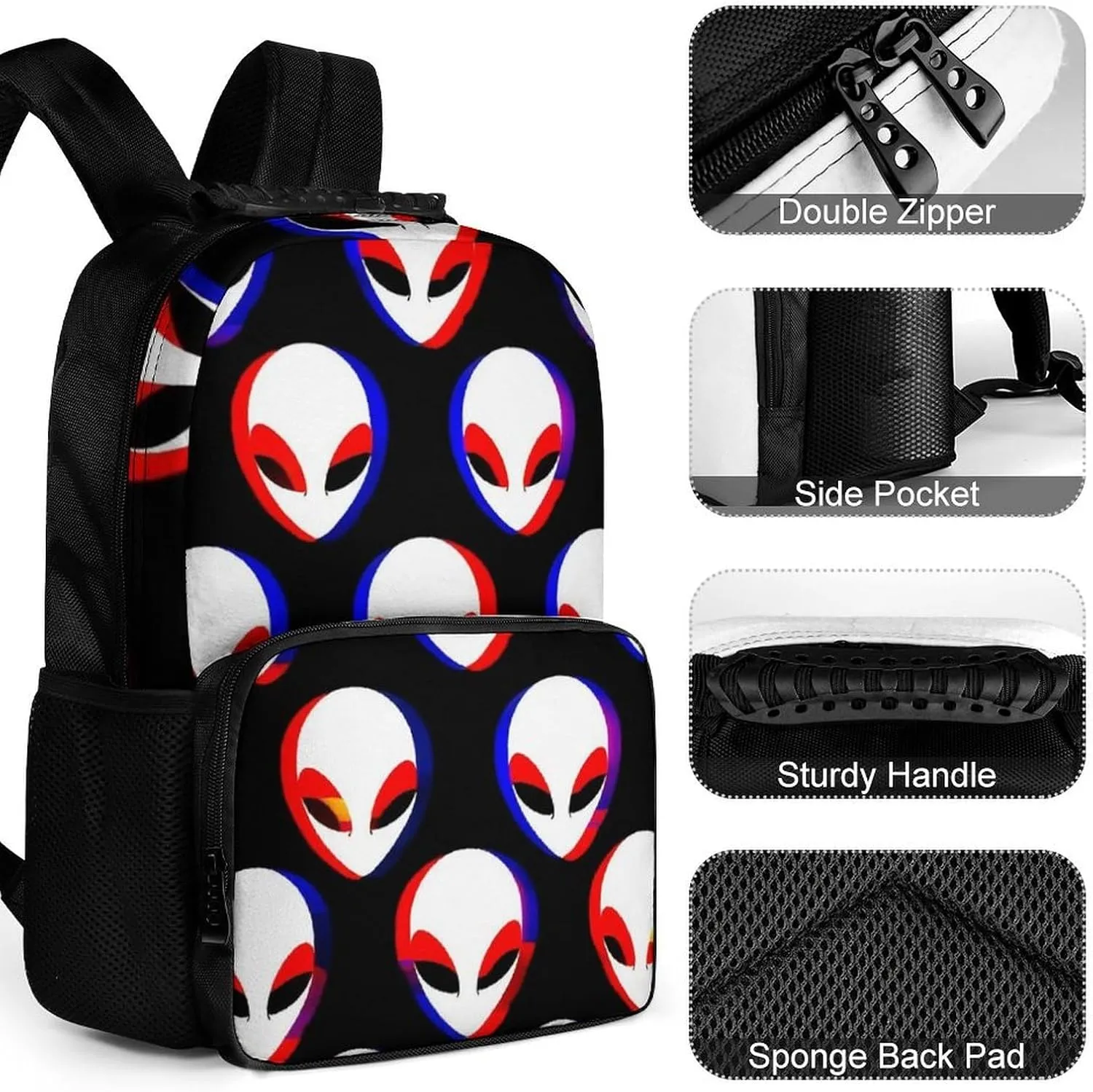 Supdreamc Lightweight Rucksack for Sports Travel Running - Big Capacity Multipurpose Anti-Theft Bookbag, Cool Trippy Aliens Pattern Travel and Sport Backpack Rucksack