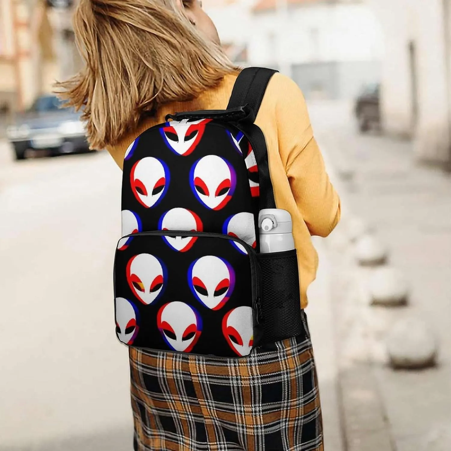 Supdreamc Lightweight Rucksack for Sports Travel Running - Big Capacity Multipurpose Anti-Theft Bookbag, Cool Trippy Aliens Pattern Travel and Sport Backpack Rucksack
