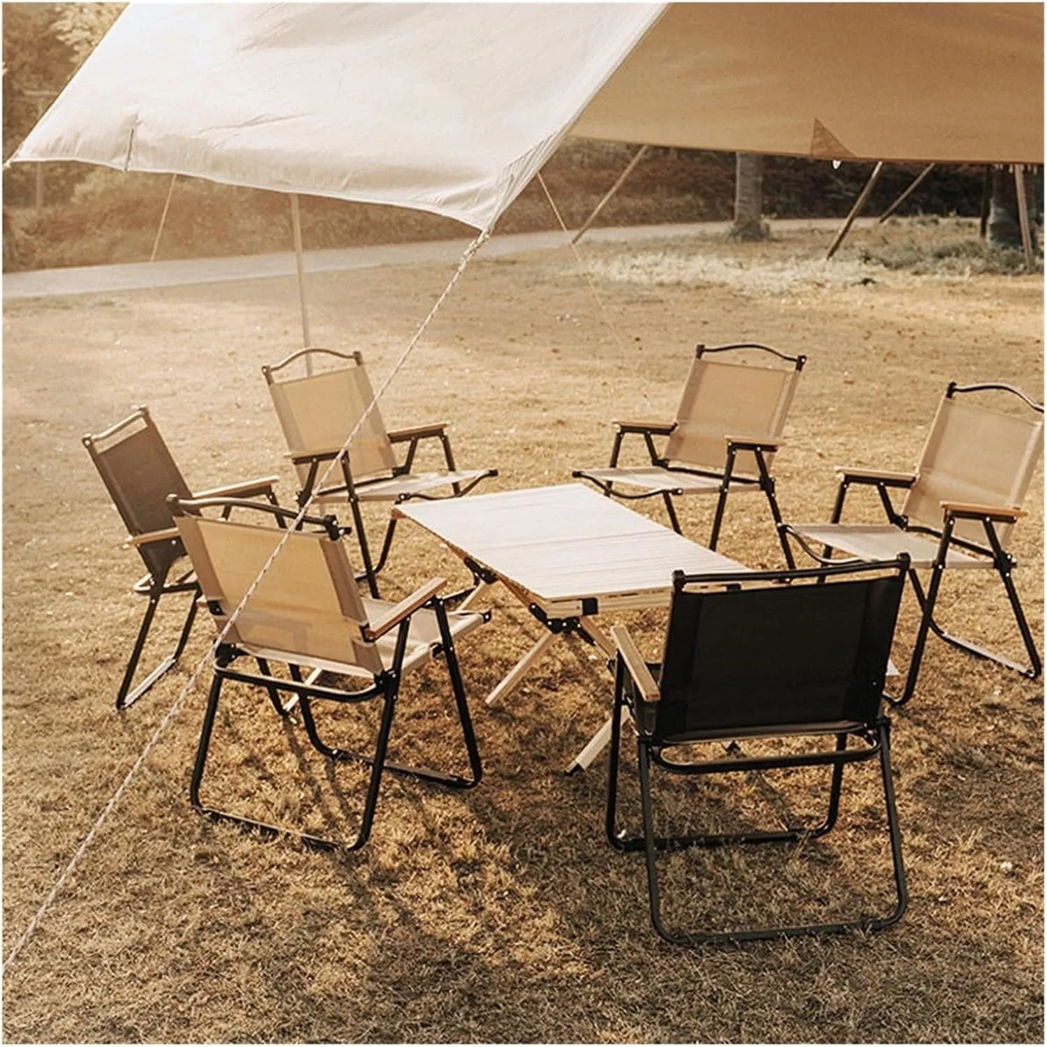 Super Portable Outdoor Folding Chair - Lightweight Camping Stool for Picnic, Beach, and Leisure Activities(M Khaki 2Pcs)