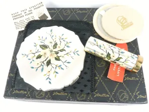 Super Unused Cased Vintage Stratton Compact Mirror Lipstick Set 1950s