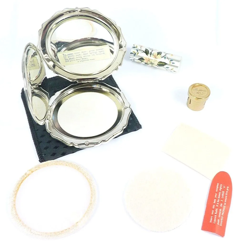 Super Unused Cased Vintage Stratton Compact Mirror Lipstick Set 1950s