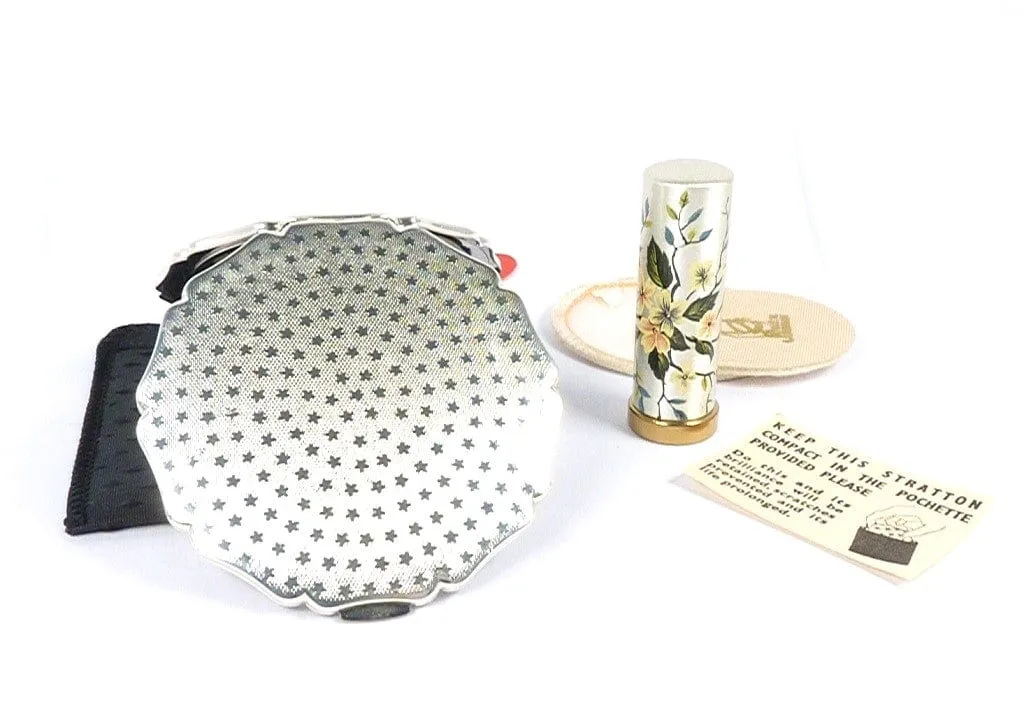 Super Unused Cased Vintage Stratton Compact Mirror Lipstick Set 1950s