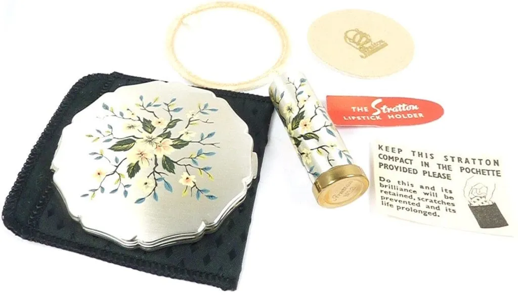 Super Unused Cased Vintage Stratton Compact Mirror Lipstick Set 1950s