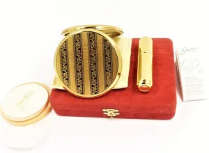 Super Unused Gilt Stratton Brand Compact Mirror And Perfume Atomiser Cased Set 1990s