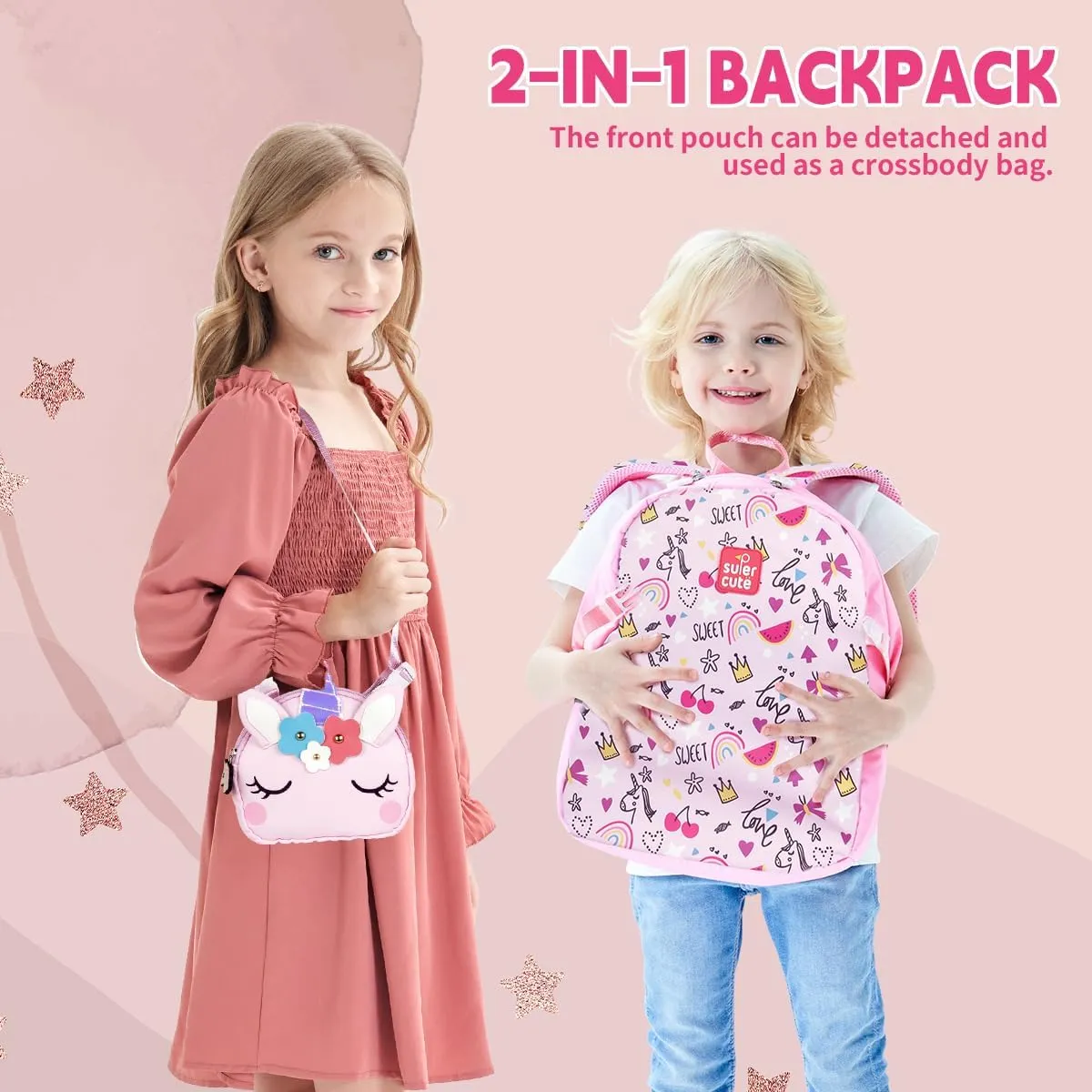 Supercute 2-in-1 Kids Backpack for 3-6 Years Old, Toddler Lightweight Preschool Schoolbag for Boys and Girls (Unicorn)