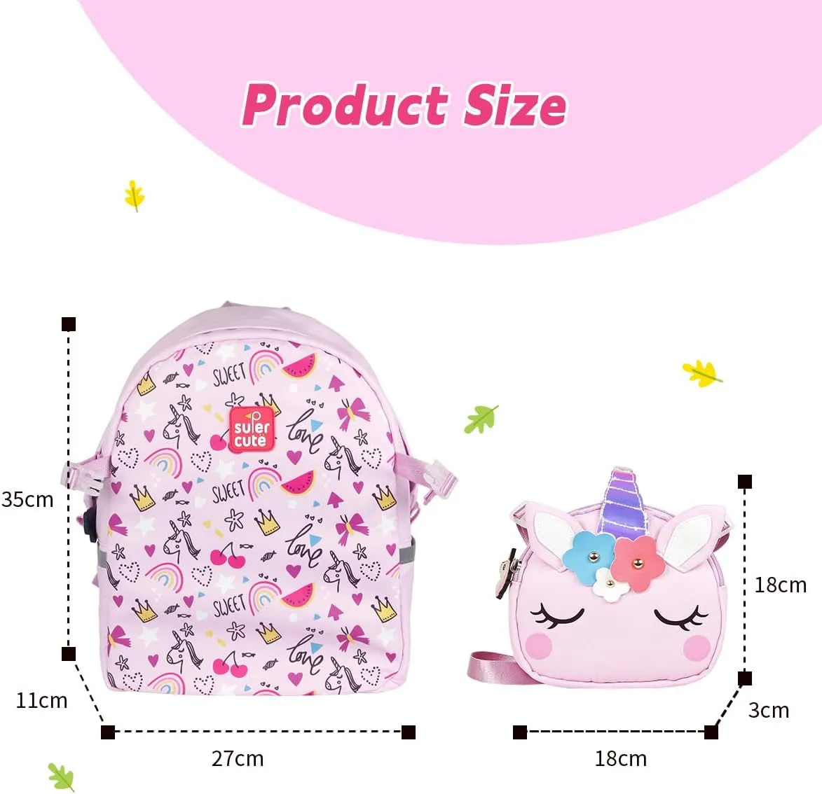 Supercute 2-in-1 Kids Backpack for 3-6 Years Old, Toddler Lightweight Preschool Schoolbag for Boys and Girls (Unicorn)