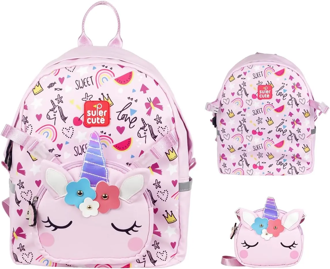 Supercute 2-in-1 Kids Backpack for 3-6 Years Old, Toddler Lightweight Preschool Schoolbag for Boys and Girls (Unicorn)