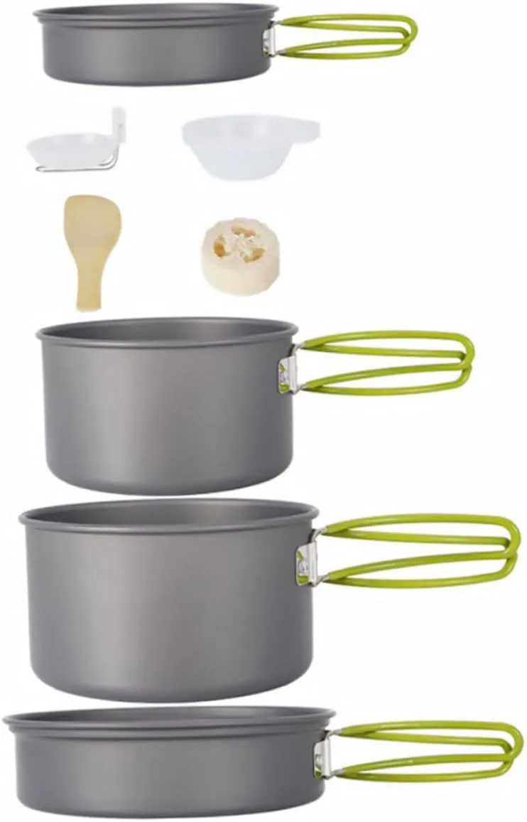 SUPVOX Camping Cookware Set for 3-4 People 5-Piece Picnic Fishing Cooking Pan Kit Non-Stick Surface