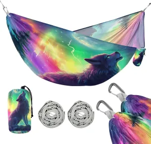 susiyo Portable Camping Hammock Majestic Wolf Howls Printed Lightweight Hammock Comfortable Travel Swing with Tree Straps for Camping Hiking Backpacking Travel or Beach - Up to 330lbs