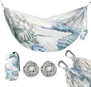 susiyo Portable Camping Hammock Seahorse Printed Lightweight Hammock Comfortable Travel Swing with Tree Straps for Camping Hiking Backpacking Travel or Beach - Up to 330lbs