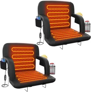 Suteck Dual-Side Heated Stadium Seat with Back Support, Wide Cushion, Foldable Bleacher Chair W/USB 3-Level Heating, 5 Storage Pockets – Portable Stadium Chair for Outdoor Bleachers Camping Games