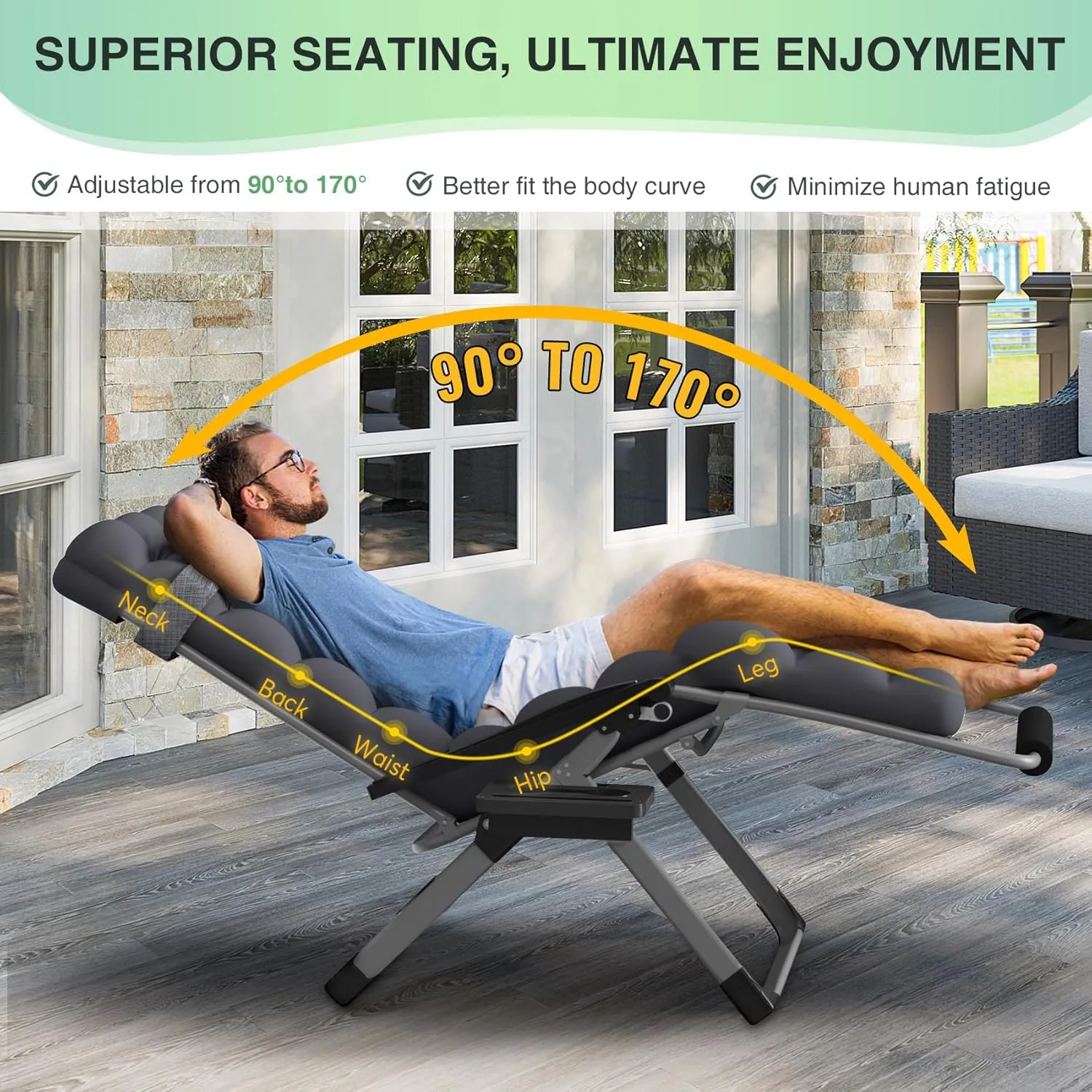 Suteck Oversized Zero Gravity Chair,29In XL Lounge Chair w/Removable Cushion&Headrest, Reclining Camping Chair w/Upgraded Lock and Footrest, Reclining Patio Chairs Recliner for Indoor Outdoor