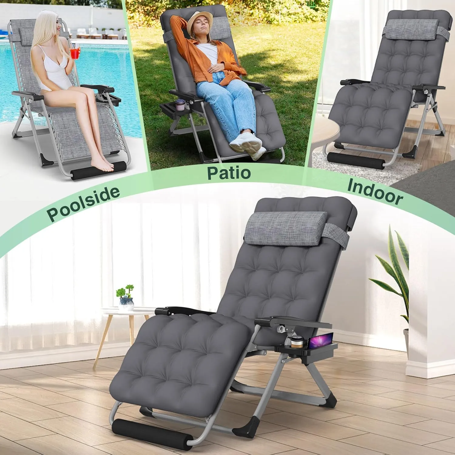 Suteck Oversized Zero Gravity Chair,29In XL Lounge Chair w/Removable Cushion&Headrest, Reclining Camping Chair w/Upgraded Lock and Footrest, Reclining Patio Chairs Recliner for Indoor Outdoor