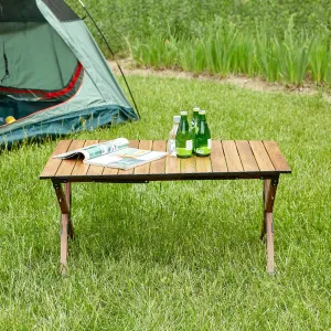SVRCK Folding Outdoor Table, Lightweight Aluminum Roll-up Design for Camping, Picnics, BBQs, and Parties, Brown