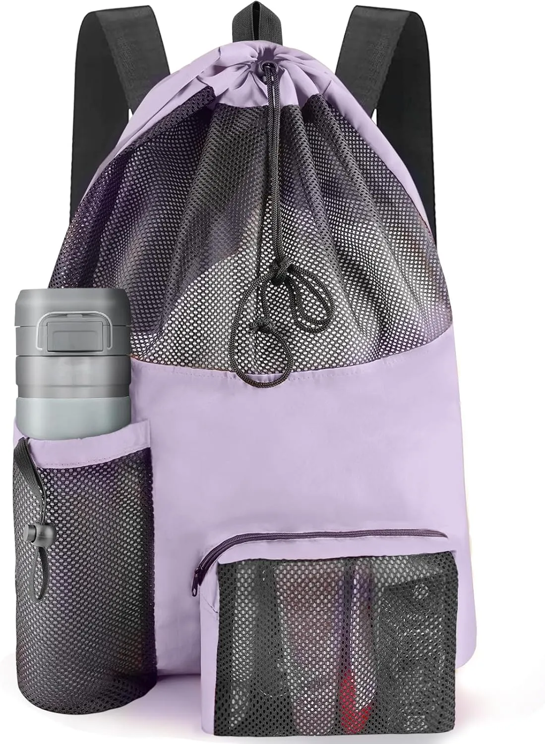 Swim Mesh Beach Bag, Waterproof Gym Bags for Women and Men, Large Pool Bag Swimming Gear Drawstring Backpack
