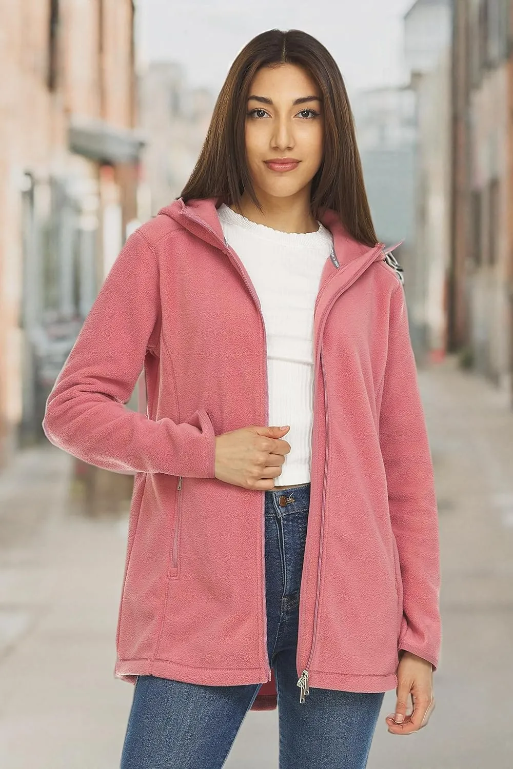 Swiss Alps Womens Lightweight Full-Zip Polar Soft Fleece Jacket Long-Sleeve Outdoor Coat with Pockets for Fall Winter