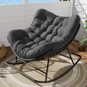SWITTE Papasan Rocking Chair Outdoor, Indoor Wicker Rocking Chair with Cushion, Oversized Rocker Egg Patio Lounge Chairs - Grey