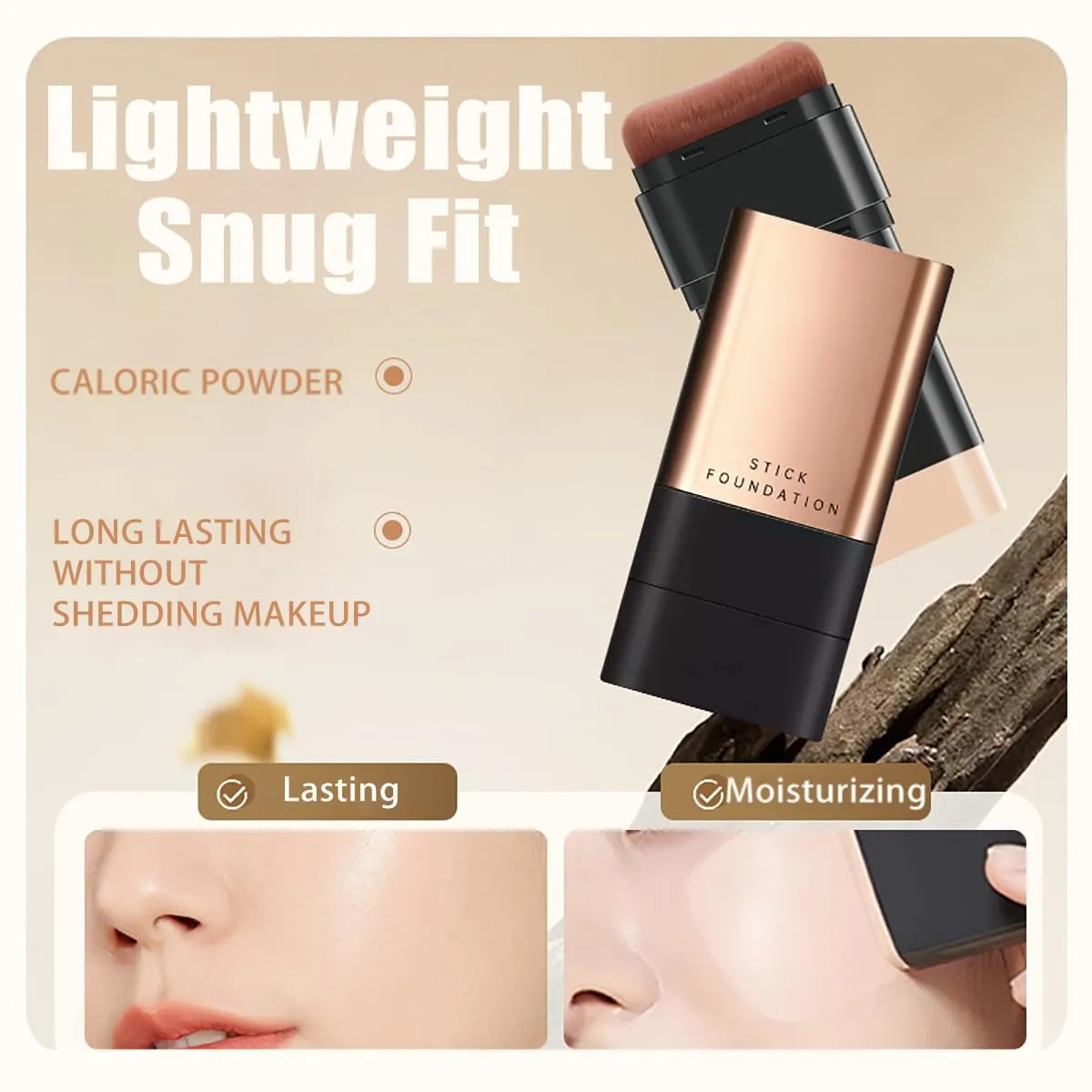 Synthetic Foundation Stick, 2 in 1- Luxury Anti-Wrinkle Foundation Stick, Synthetic Foundation Makeup Brush, VV Double Head Foundation Korean Eraser Foundation Stick Full Coverage (Natural Colour*2)