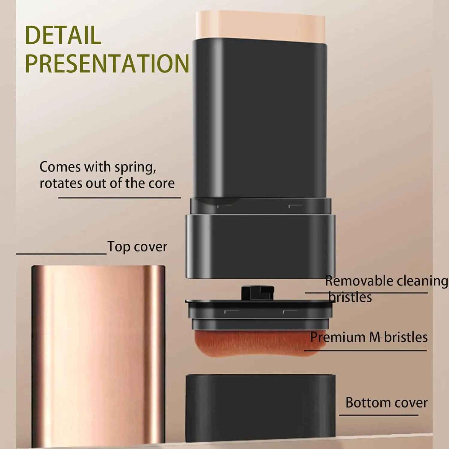 Synthetic Foundation Stick, 2 in 1- Luxury Anti-Wrinkle Foundation Stick, Synthetic Foundation Makeup Brush, VV Double Head Foundation Korean Eraser Foundation Stick Full Coverage (Natural Colour*2)