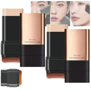 Synthetic Foundation Stick, 2 in 1- Luxury Anti-Wrinkle Foundation Stick, Synthetic Foundation Makeup Brush, VV Double Head Foundation Korean Eraser Foundation Stick Full Coverage (Natural Colour*2)
