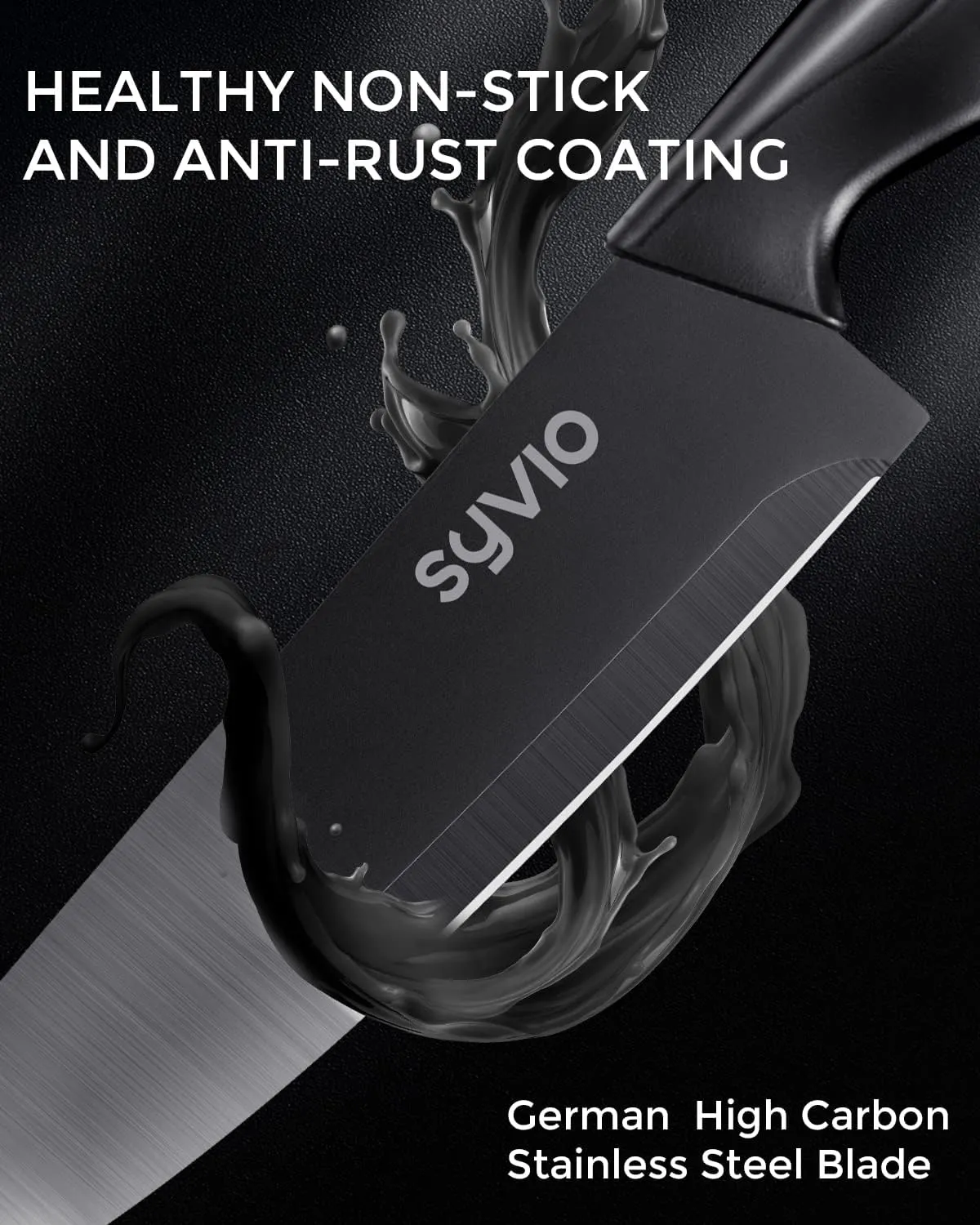 syvio Block Knife Set, 15 Pcs Kitchen Knife Set with Block and Sharpener, with Heavy Poultry Shears and 6pcs Serrated Steak Knives Razor-Sharp, Stainless Steel, Lightweight, Anti-Slip Handle