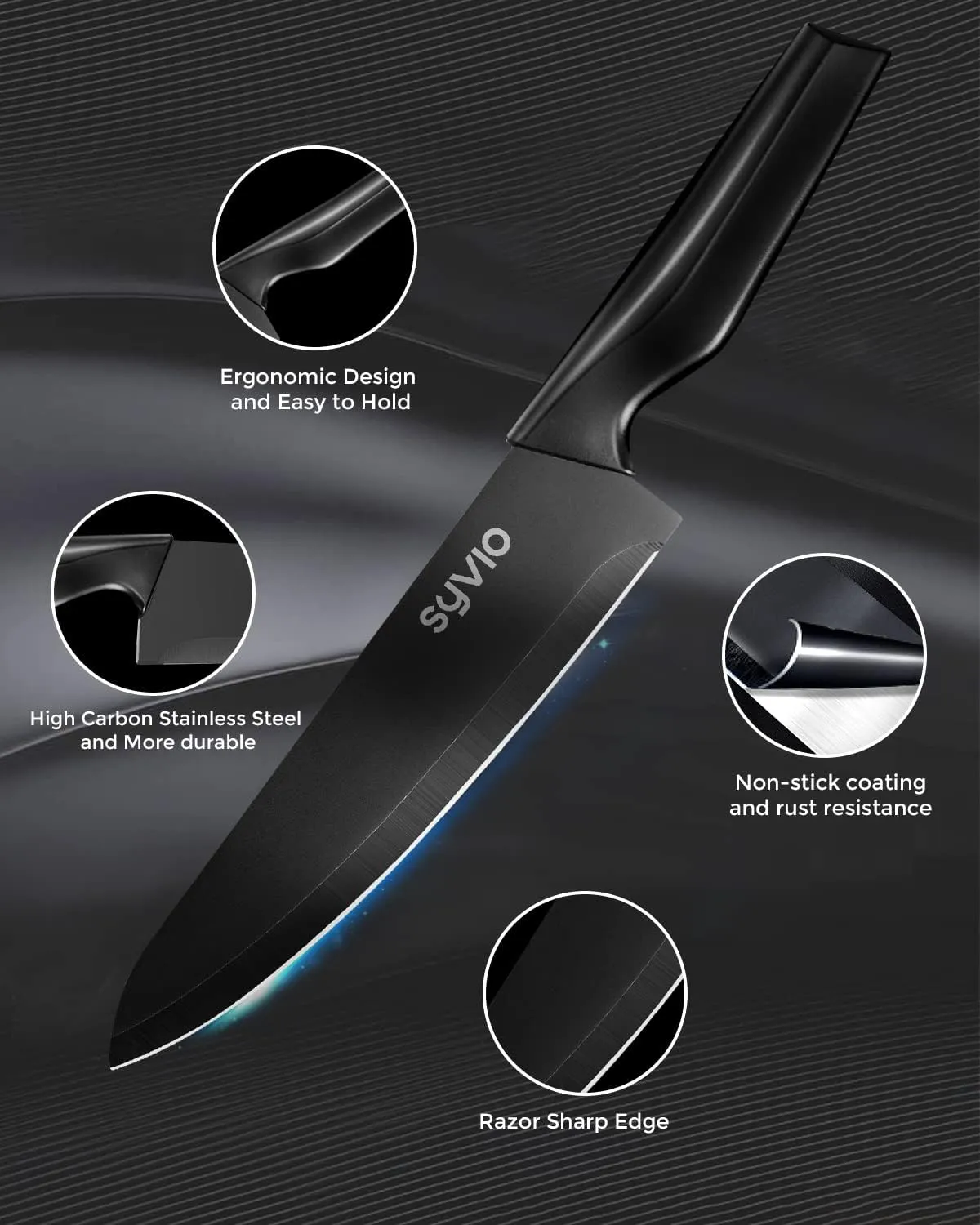 syvio Block Knife Set, 15 Pcs Kitchen Knife Set with Block and Sharpener, with Heavy Poultry Shears and 6pcs Serrated Steak Knives Razor-Sharp, Stainless Steel, Lightweight, Anti-Slip Handle