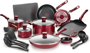 T-fal Essence, 20 Piece Non-Stick pots and pans Cookware Set, Red