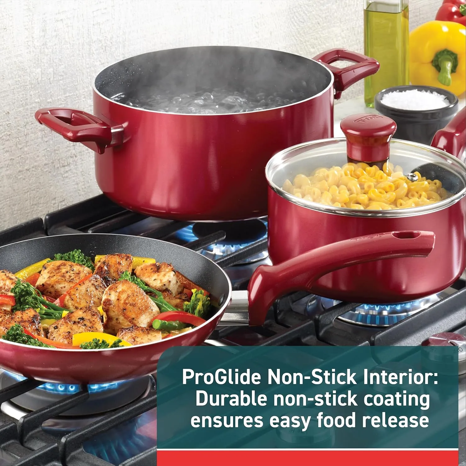 T-fal Essence, 20 Piece Non-Stick pots and pans Cookware Set, Red