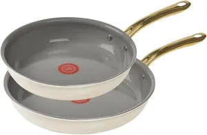 T-Fal Preserve Ceramic, Ceramic Non Stick Fry Pan Set 2 Piece, 8.5 & 11-Inch, Oven Broiler Safe 350F, Perfect For Frying, Sautéing, & Searing w/Little To No Oil, Cookware, Pots and Pans, Beige