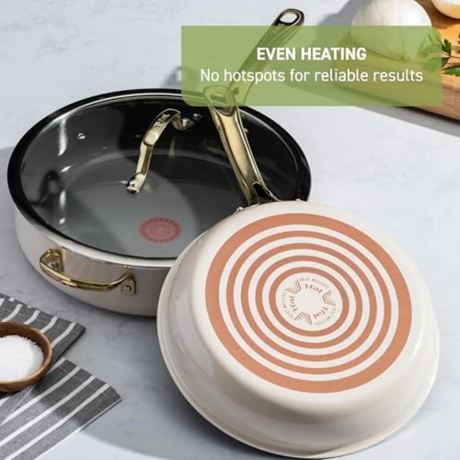 T-Fal Preserve Ceramic, Ceramic Non Stick Fry Pan Set 2 Piece, 8.5 & 11-Inch, Oven Broiler Safe 350F, Perfect For Frying, Sautéing, & Searing w/Little To No Oil, Cookware, Pots and Pans, Beige