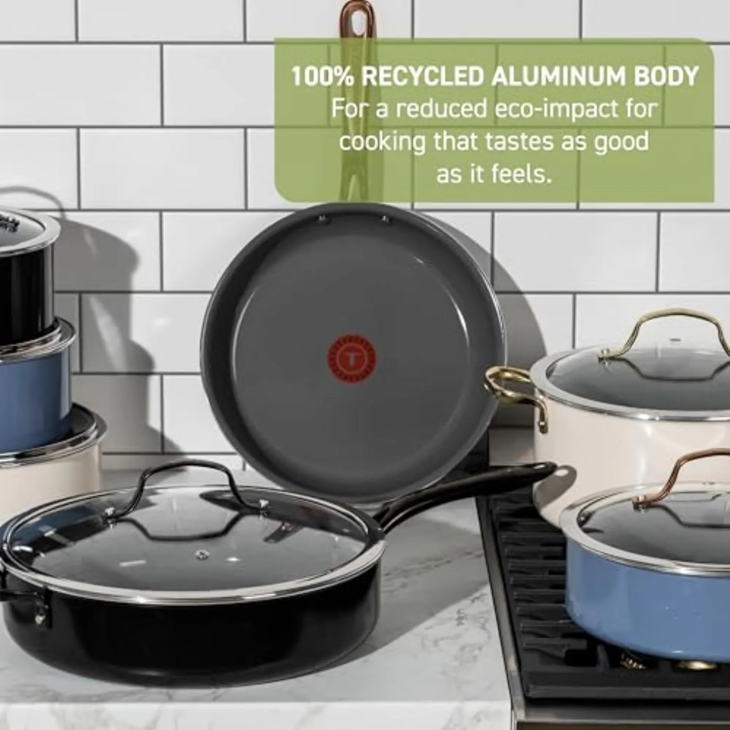 T-Fal Preserve Ceramic, Ceramic Non Stick Fry Pan Set 2 Piece, 8.5 & 11-Inch, Oven Broiler Safe 350F, Perfect For Frying, Sautéing, & Searing w/Little To No Oil, Cookware, Pots and Pans, Beige