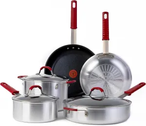 T-fal Professional VX3 Brushed Nonstick with Stainless Steel Handle Cookware Set 8 Piece, Oven Broiler Safe 400F, Cookware, Pots and Pans, Restaurant & Business Grade, Certified NSF and CBA, Black