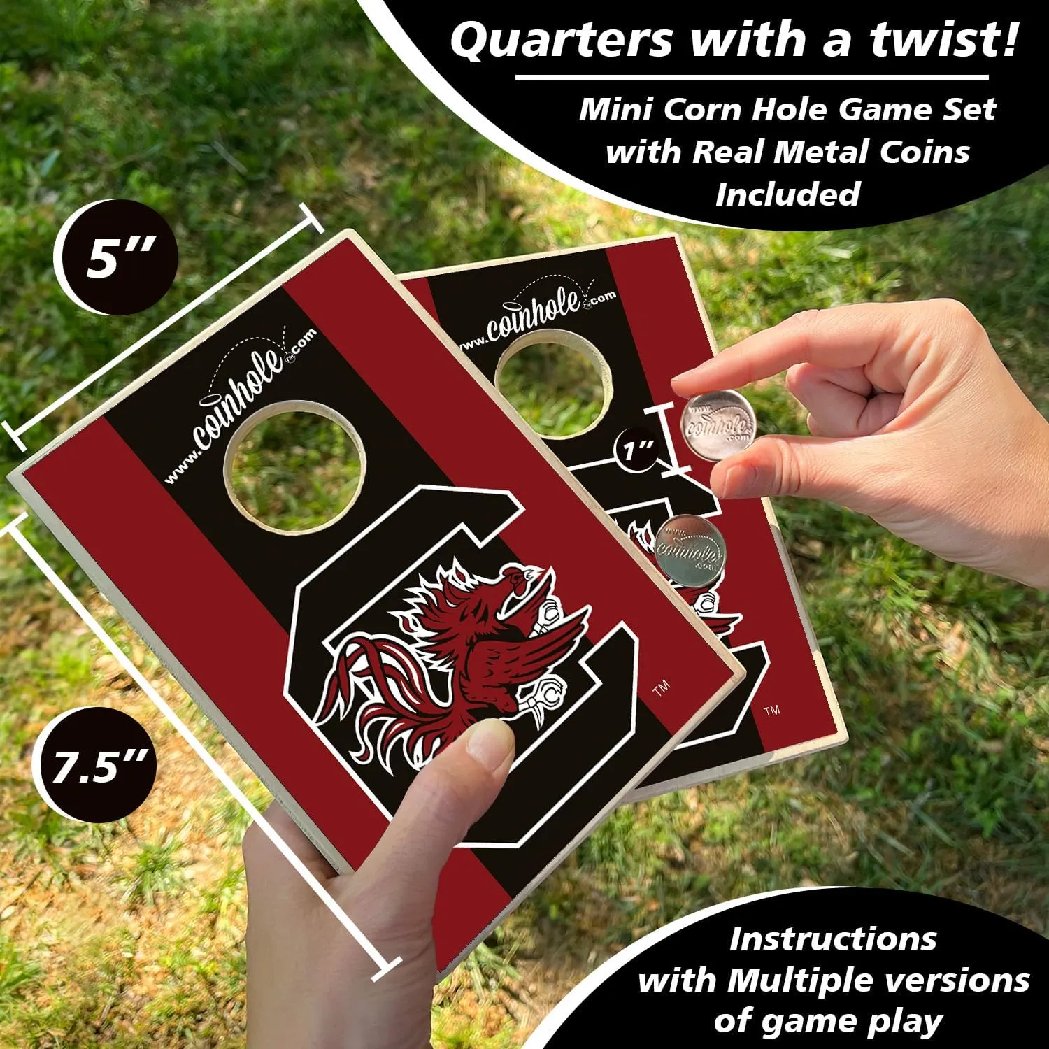 Tabletop Cornhole Game Set | Officially Licensed College Mini Football Cornhole Board Game | Includes Coins