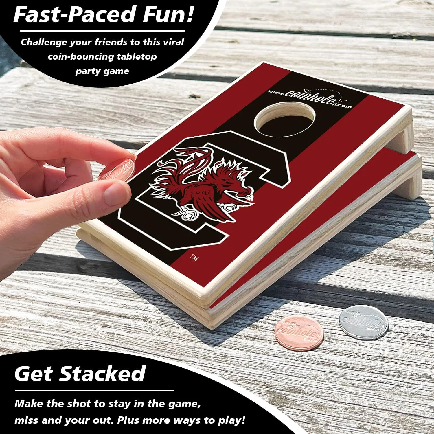 Tabletop Cornhole Game Set | Officially Licensed College Mini Football Cornhole Board Game | Includes Coins