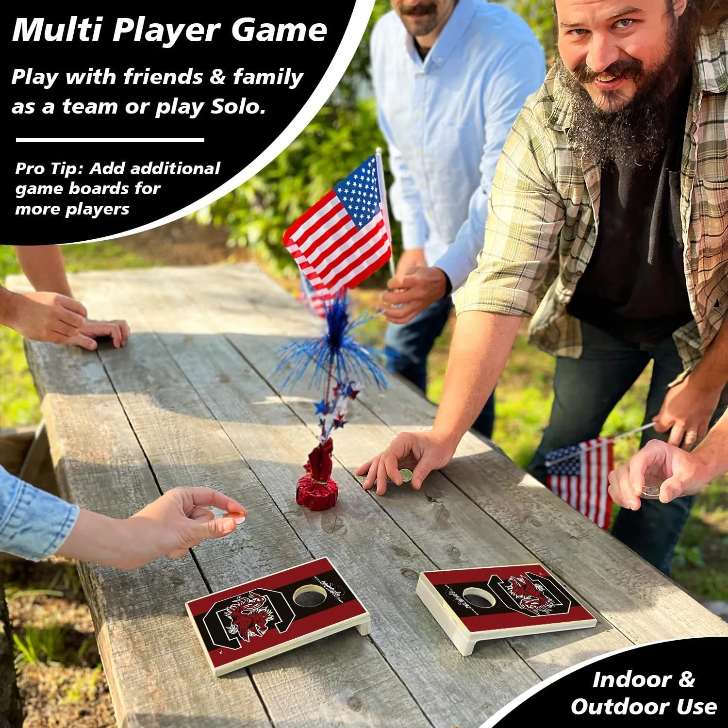 Tabletop Cornhole Game Set | Officially Licensed College Mini Football Cornhole Board Game | Includes Coins