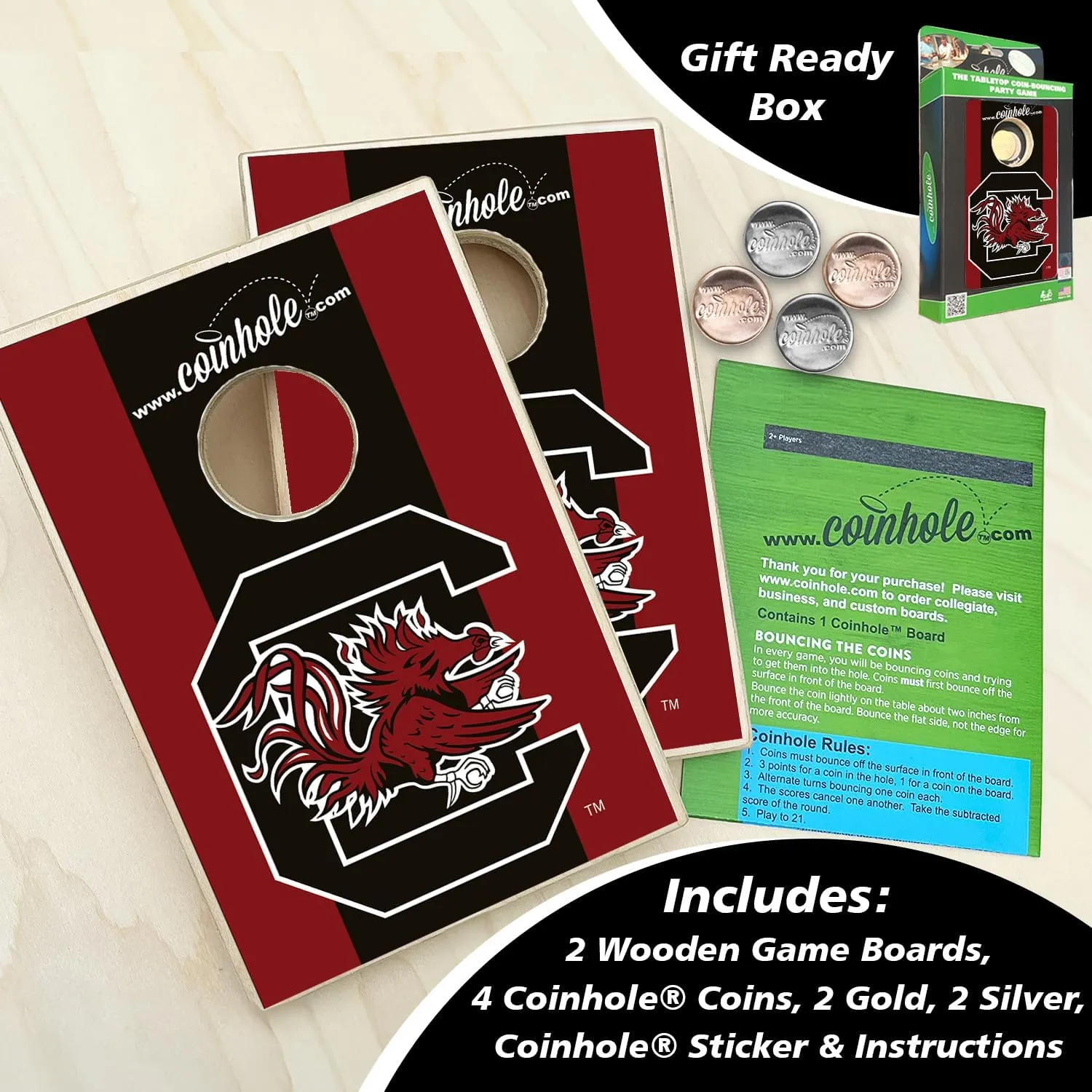 Tabletop Cornhole Game Set | Officially Licensed College Mini Football Cornhole Board Game | Includes Coins
