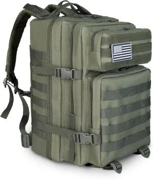 Tactical Backpack 45L Assault Pack Green Army Pack for Men 3 Day Molle Bug Out Bag Outdoor Camping Hiking Daypack Military Assault Large Rucksack without Bottle Holder