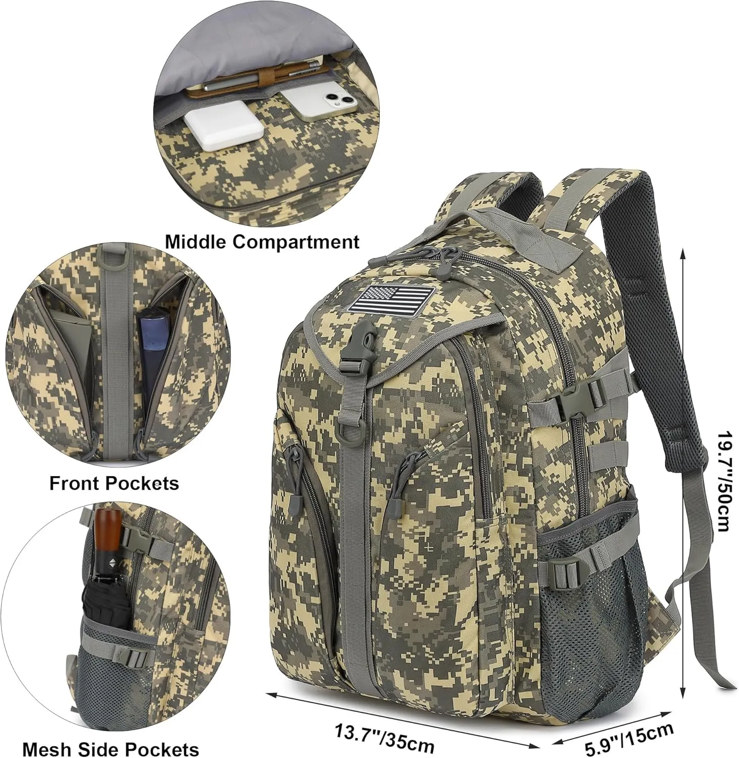 Tactical Backpack Boys School Backpacks Mens College Bookbags for Kids Teens Adults Camping Hiking Traveling (ACU Camo)