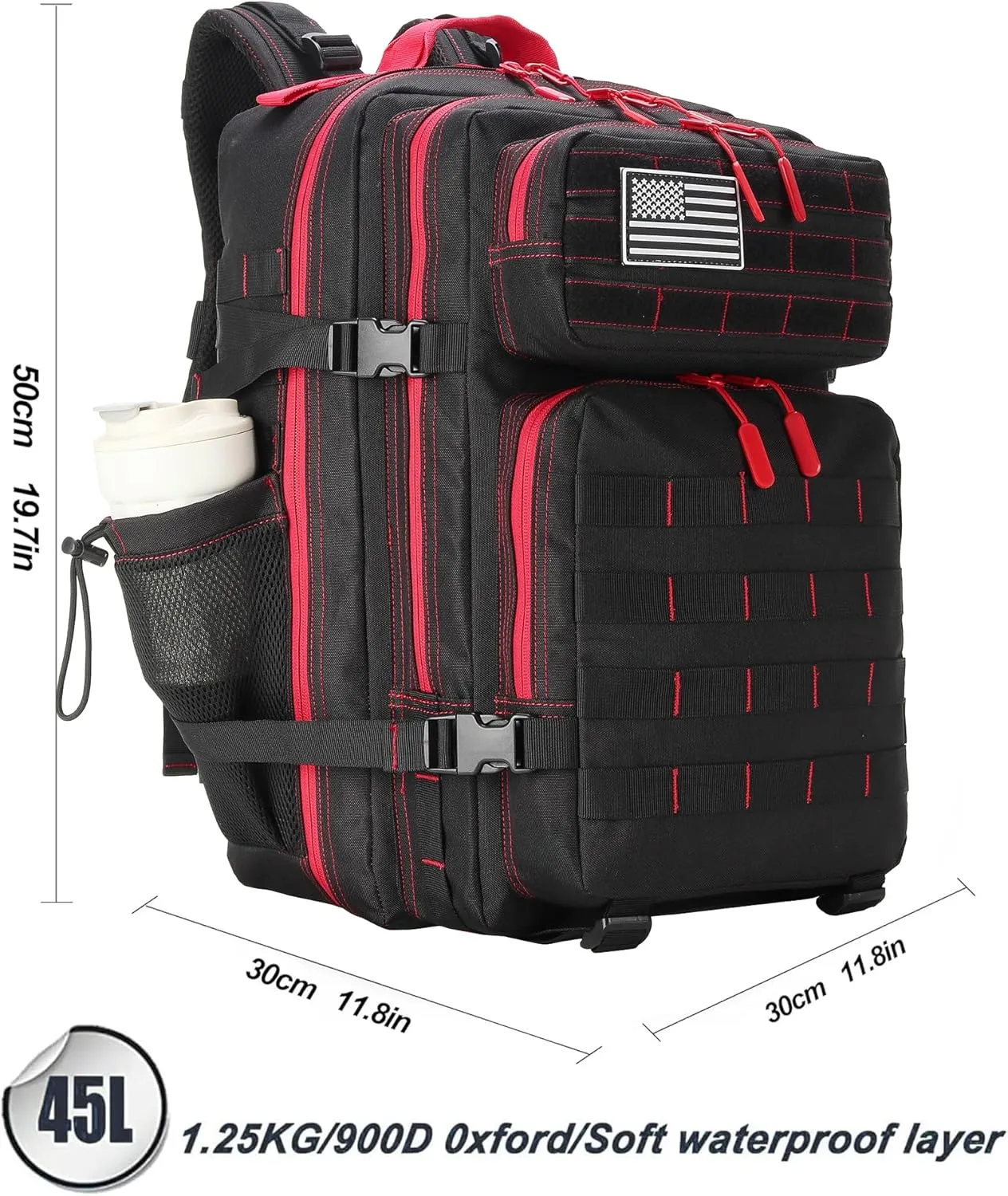 Tactical Backpack Daily Use Military Tactical Backpack for Men and Women 45L Backpack Fitness Backpack (45LBlack&Red)