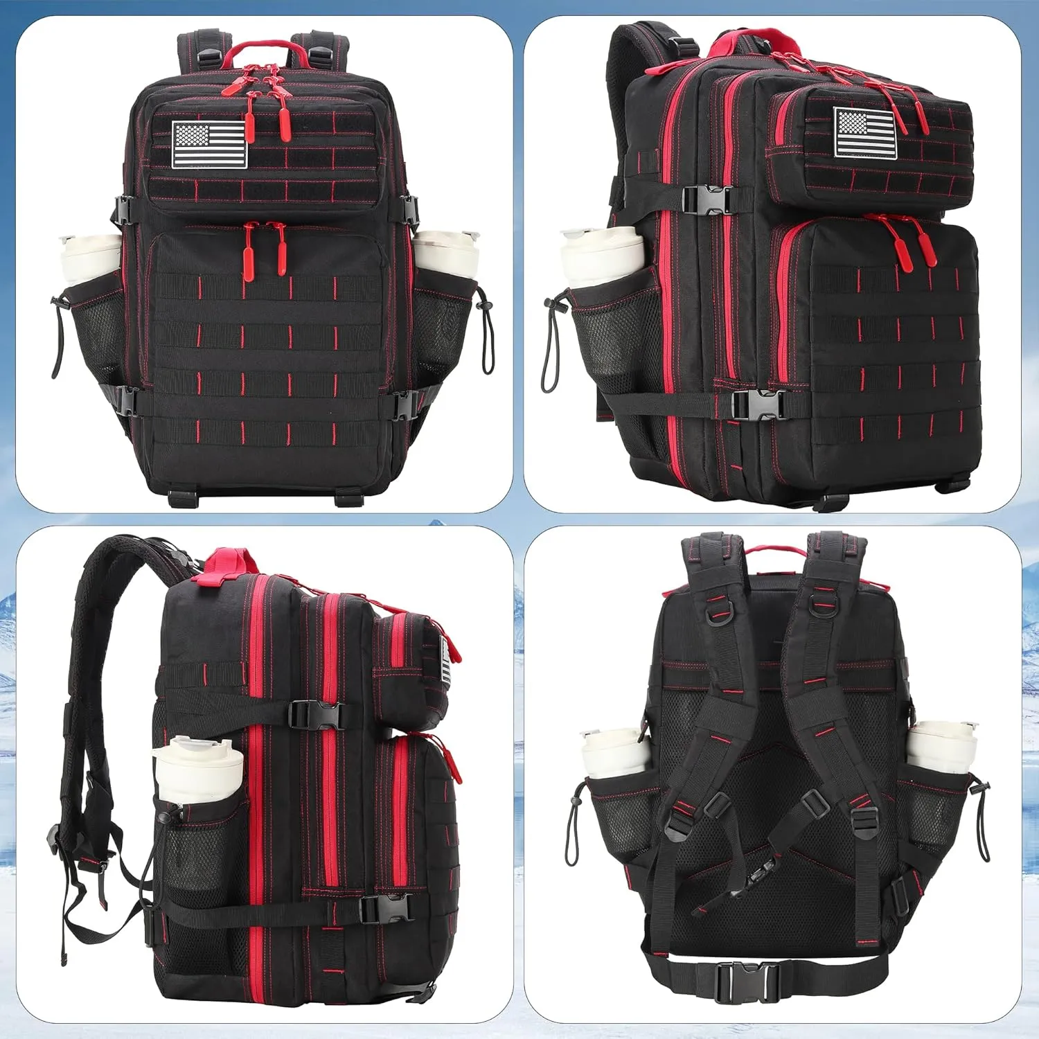 Tactical Backpack Daily Use Military Tactical Backpack for Men and Women 45L Backpack Fitness Backpack (45LBlack&Red)