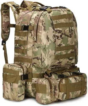 Tactical Backpack Military Army Rucksack 60L Large Assault Pack Detachable Molle Bag (CP)