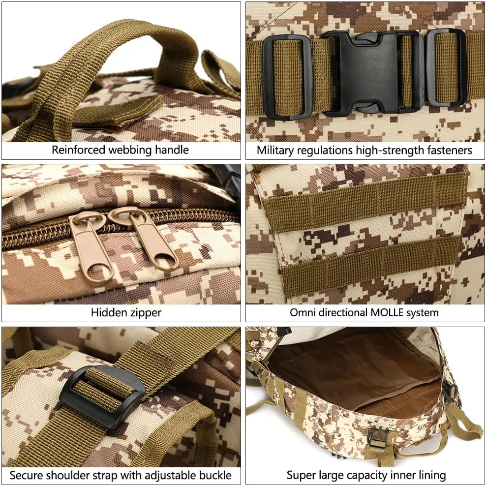 Tactical Backpack Military Army Rucksack 60L Large Assault Pack Detachable Molle Bag (CP)