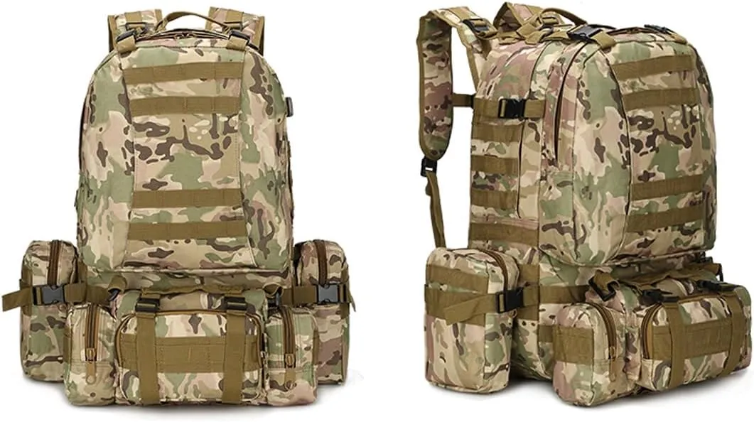 Tactical Backpack Military Army Rucksack 60L Large Assault Pack Detachable Molle Bag (CP)