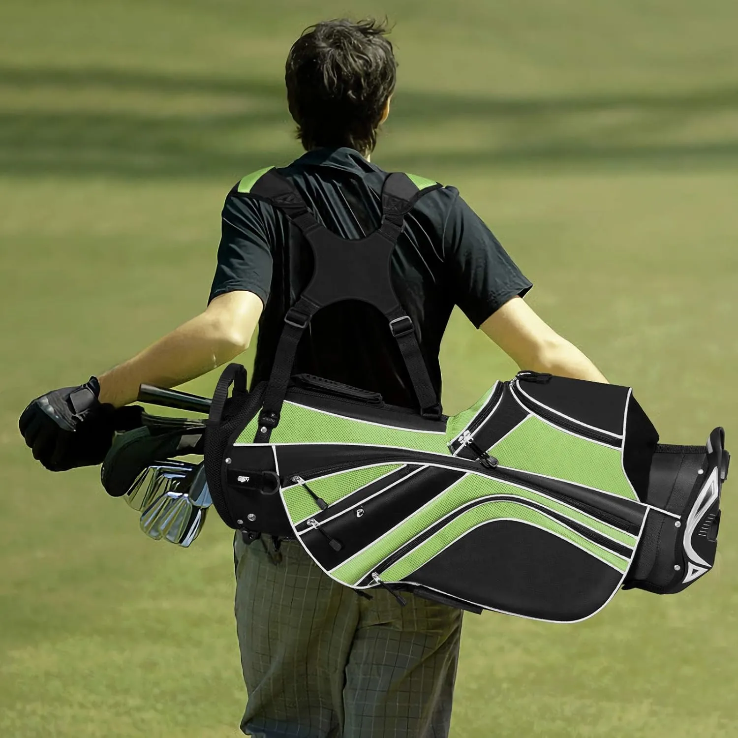 Tangkula Golf Stand Bag with 6 Way Top Dividers, Lightweight Golf Bag with Adjustable Dual Strap & 8 Pockets, Waterproof Rain Hood, Portable for Men Women
