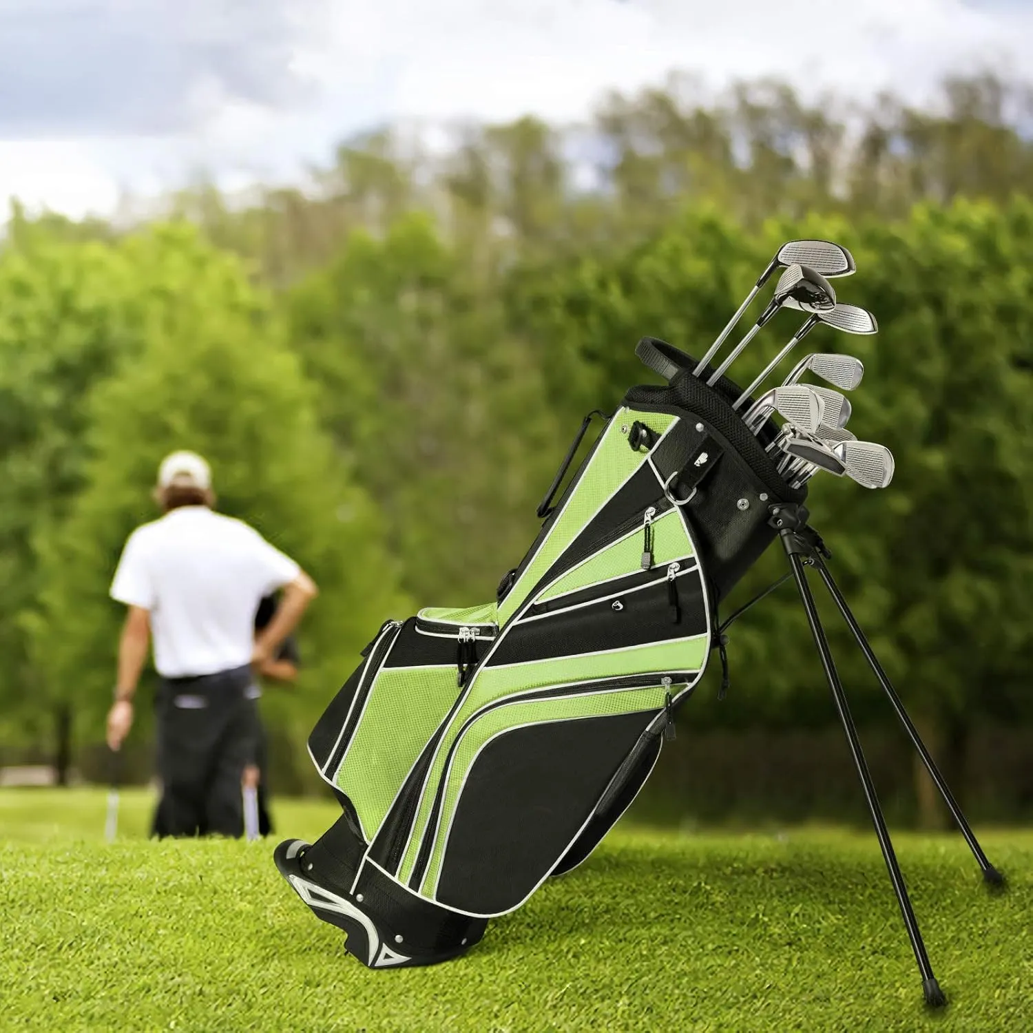Tangkula Golf Stand Bag with 6 Way Top Dividers, Lightweight Golf Bag with Adjustable Dual Strap & 8 Pockets, Waterproof Rain Hood, Portable for Men Women