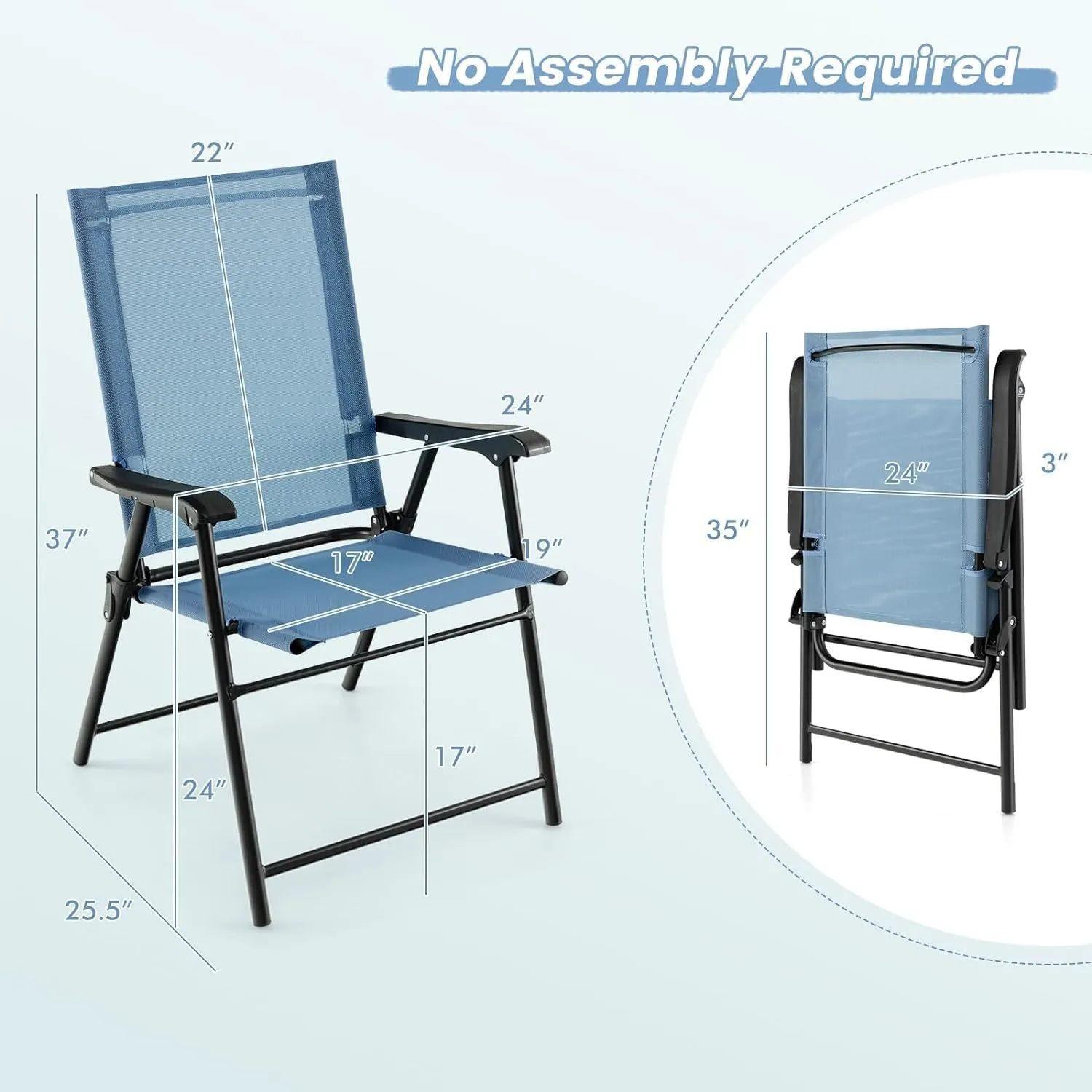 Tangkula Patio Folding Chairs Set of 2, Outdoor Sling Chairs with Breathable Fabric Back & Seat, Portable Dining Camping Chairs for Poolside, Yard, Garden, Deck, Lawn, Beach (Blue)