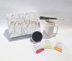 Tea Gift Set with tea cup, tea bags and sugar stir sticks for Birthday, Mother's Day, Thinking of You, Thank You Gifts (White)